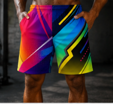 Men's Abstract Neon Colorful Geometric Jogger Athletic Shorts with Pockets