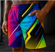 Men's Abstract Neon Colorful Geometric Jogger Athletic Shorts with Pockets