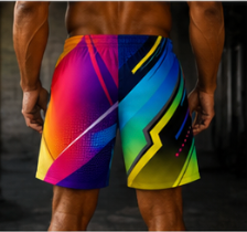 Men's Abstract Neon Colorful Geometric Jogger Athletic Shorts with Pockets