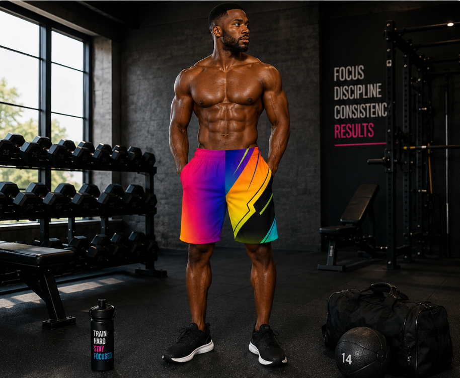 Men's Vibrant Gradient Geometric Jogger Athletic Shorts with Pockets