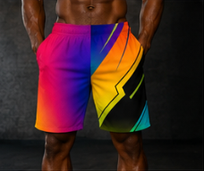 Men's Vibrant Gradient Geometric Jogger Athletic Shorts with Pockets