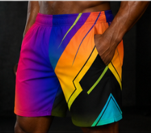 Men's Vibrant Gradient Geometric Jogger Athletic Shorts with Pockets