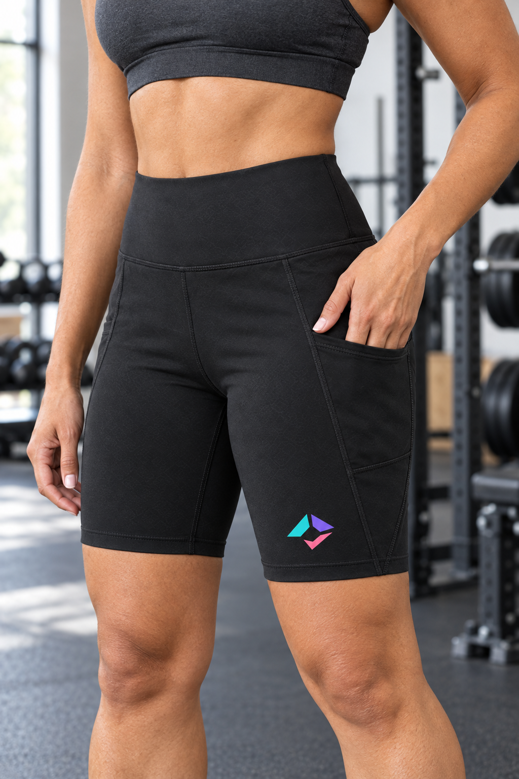 Prism Sprint | Pocket detail | AI-generated adult model mockup