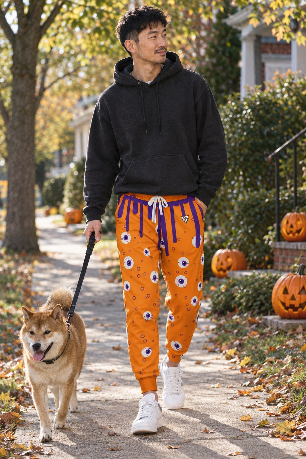 Halloween Pumpkin Orange Slime Drip Men's Joggers on a model, second view