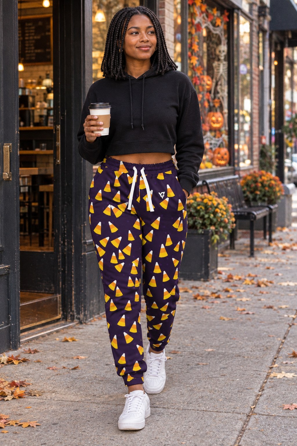 Halloween Hocus Pocus Candy Corn Toss Women's Joggers worn by a model