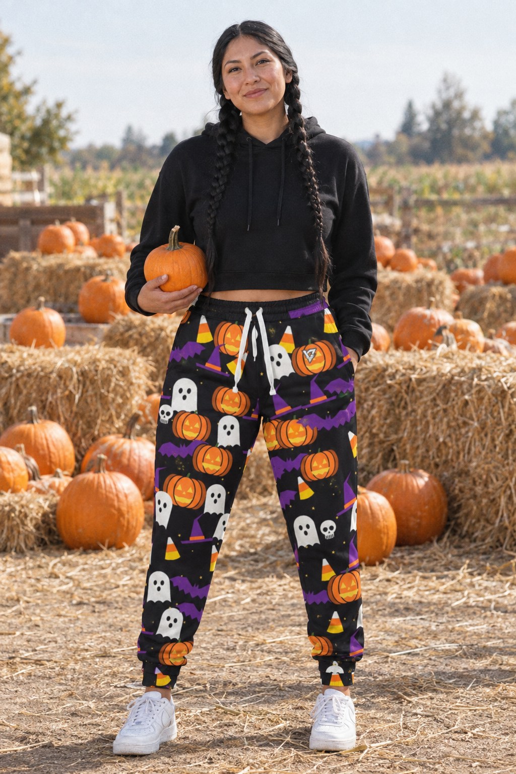 Halloween Midnight Pumpkin Spooky Mix Women's Joggers worn by a model