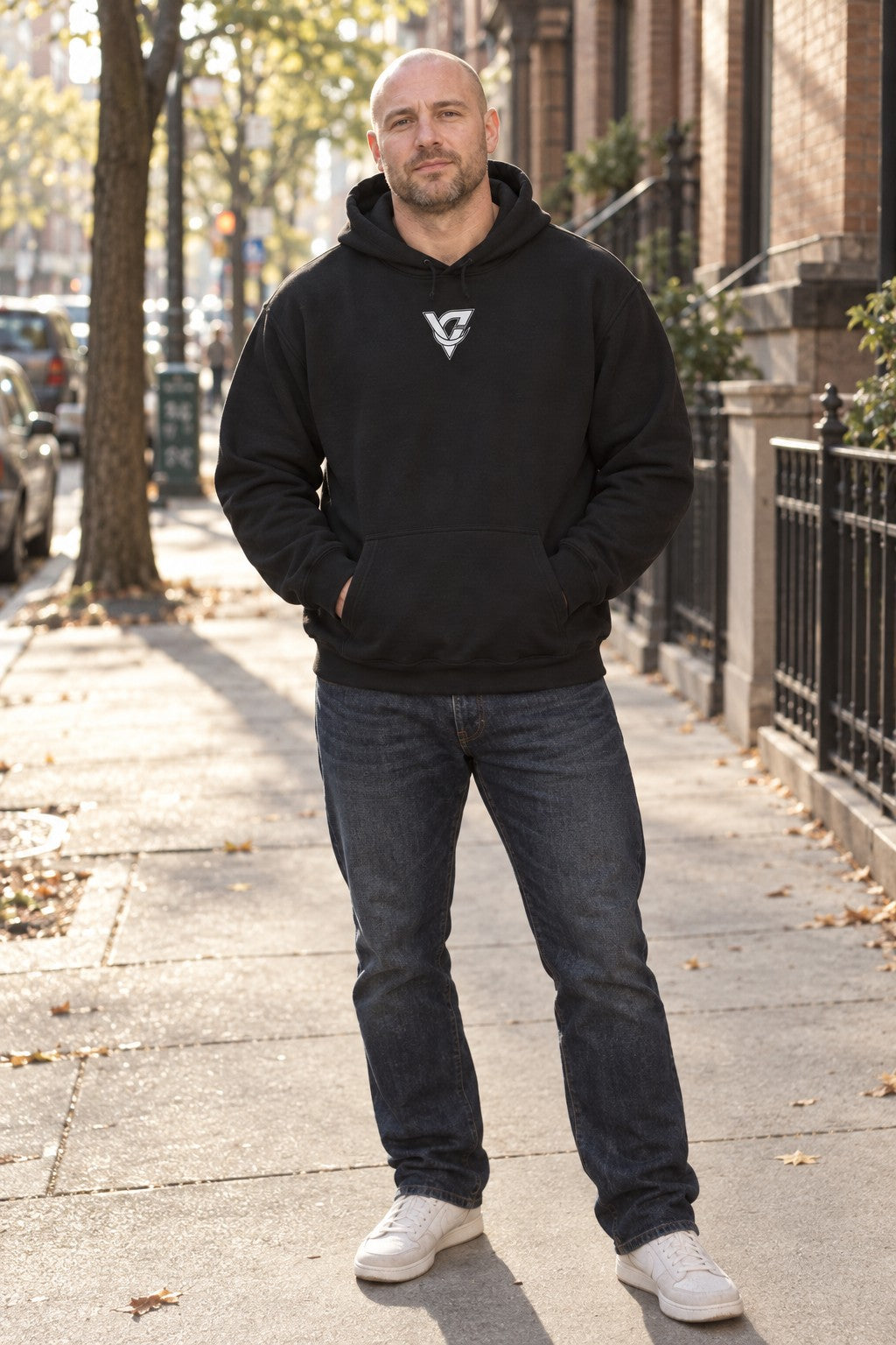 VANTACORE Vintage Logo Hoodie – front view on a male athlete
