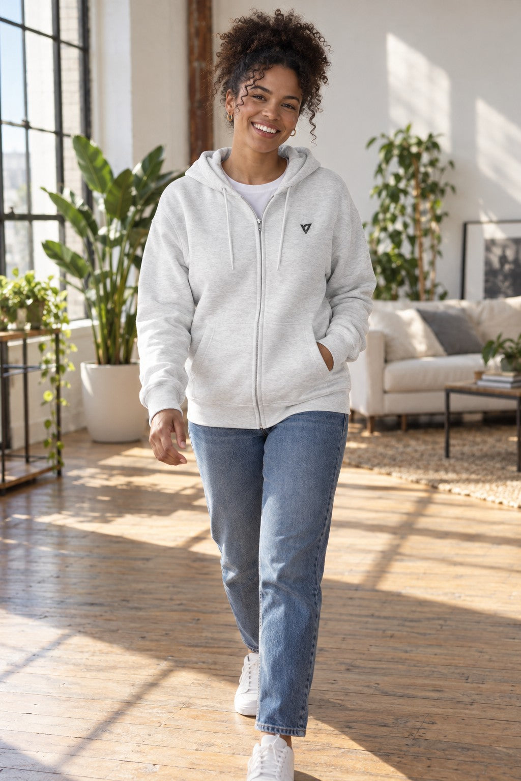 Jacket | Lightweight Zip-Up Hoodie – front view on a female athlete