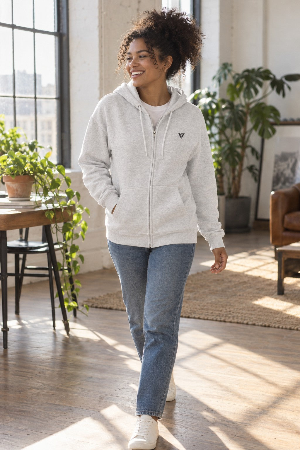 Jacket | Lightweight Zip-Up Hoodie – side view on a female athlete