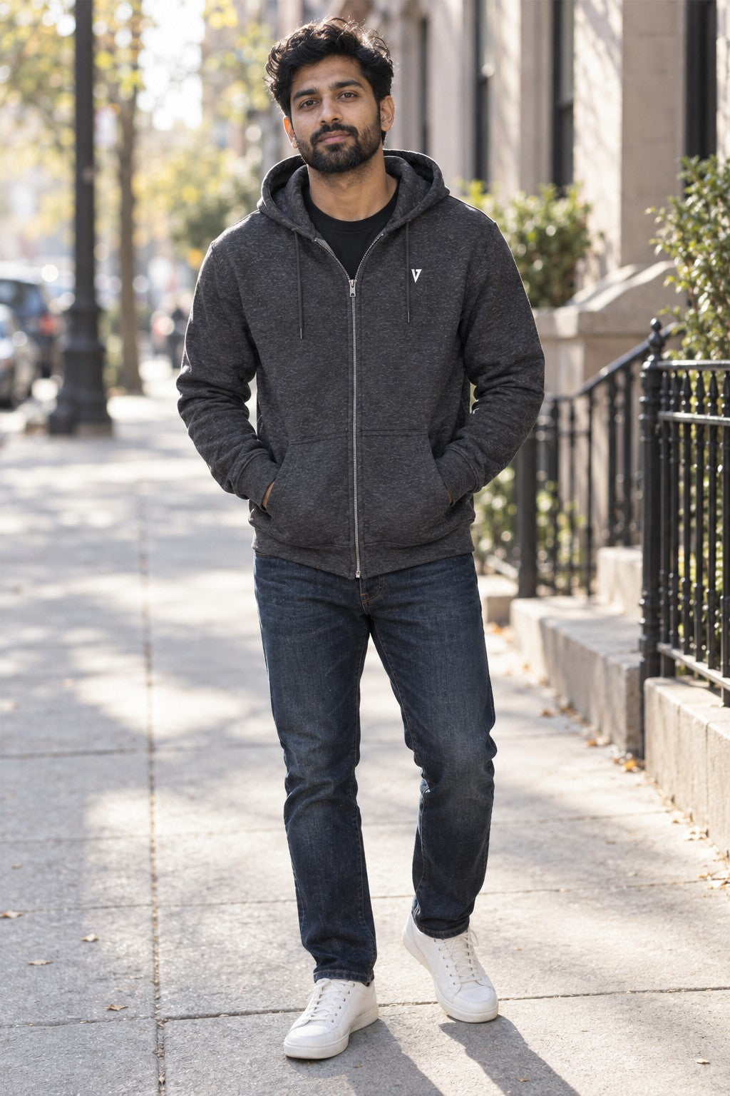 Jacket |  Zip-Up Hoodie – front view on a male athlete