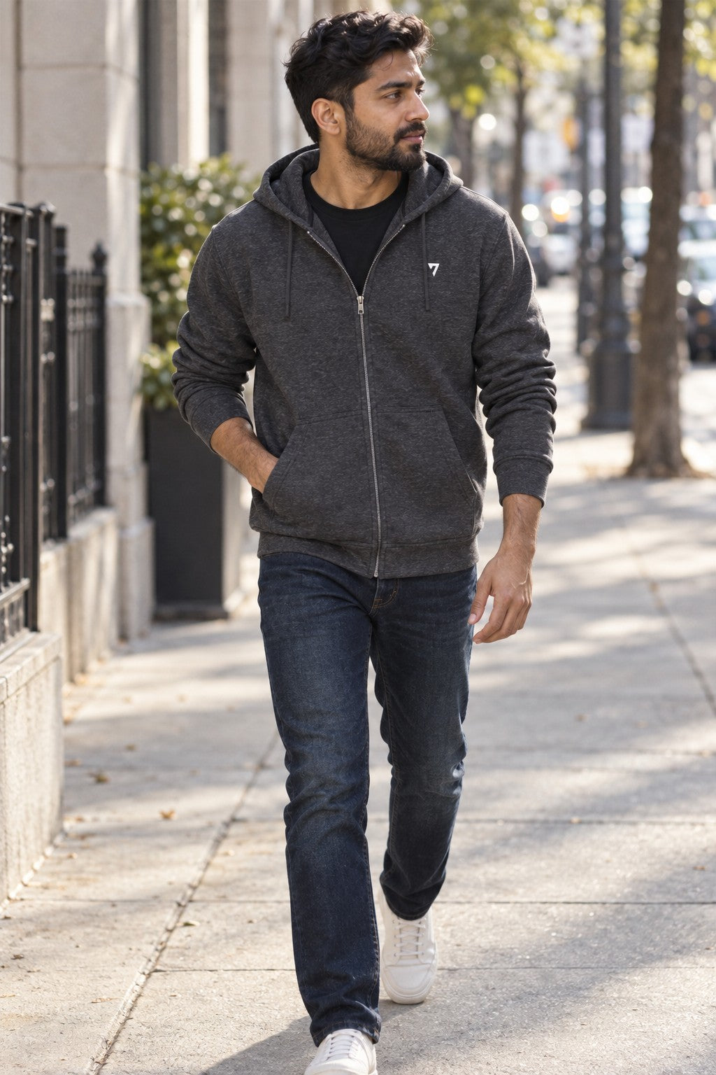Jacket |  Zip-Up Hoodie – side view on a male athlete