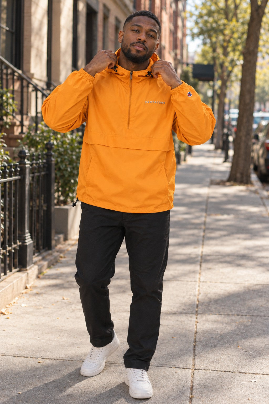Vantacore | Lightweight Windbreaker Hooded Pullover – front view on a male athlete