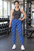 Cobalt Prism leggings with pockets, AI-generated fictional adult model in a gym