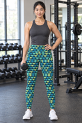 Pacific Scales leggings with pockets, AI-generated fictional adult model in a gym