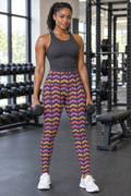 Saffron Chevron leggings with pockets, AI-generated fictional adult model in a gym