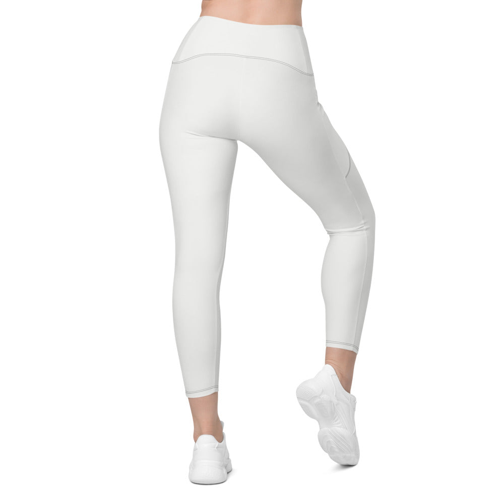 Arctic White Essential leggings with pockets, Printful supplier back mockup