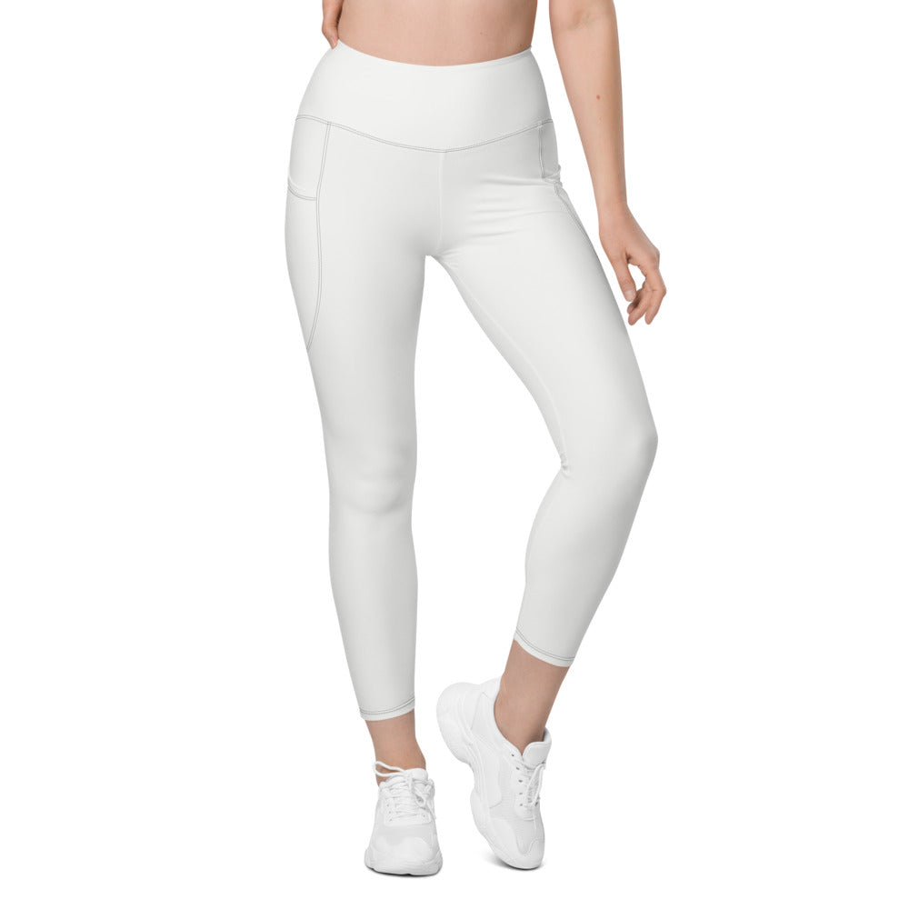 Arctic White Essential leggings with pockets, Printful supplier front mockup