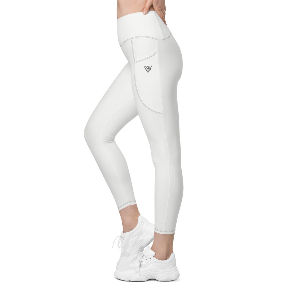Arctic White Essential leggings with pockets, Printful supplier left side mockup