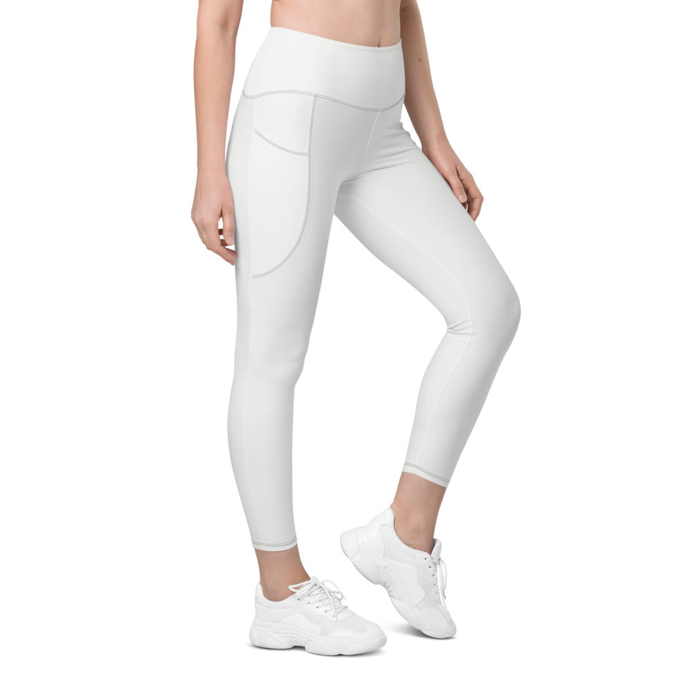 Arctic White Essential leggings with pockets, Printful supplier right side mockup