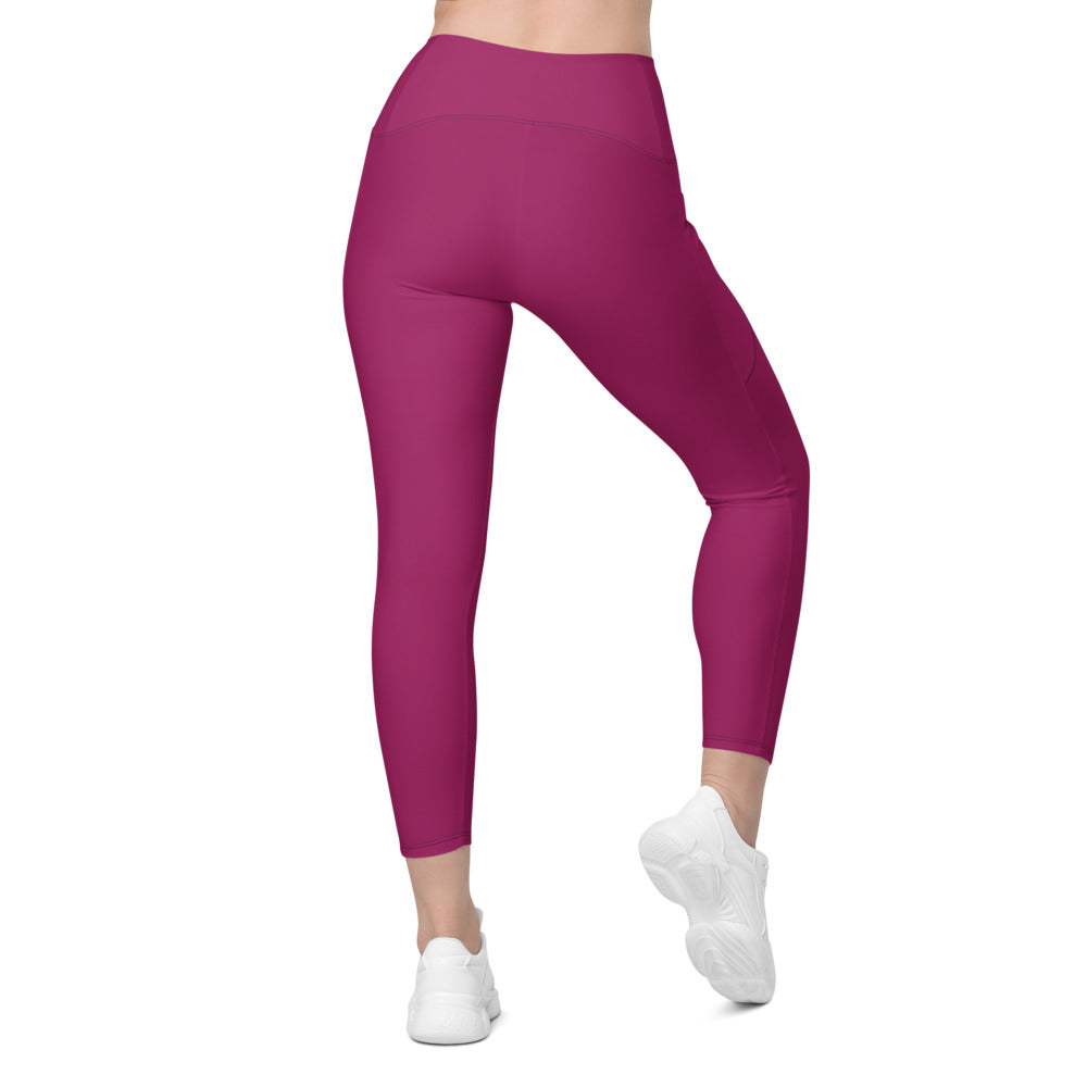 Berry Essential leggings with pockets, Printful supplier back mockup