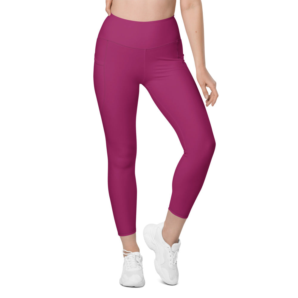 Berry Essential leggings with pockets, Printful supplier front mockup