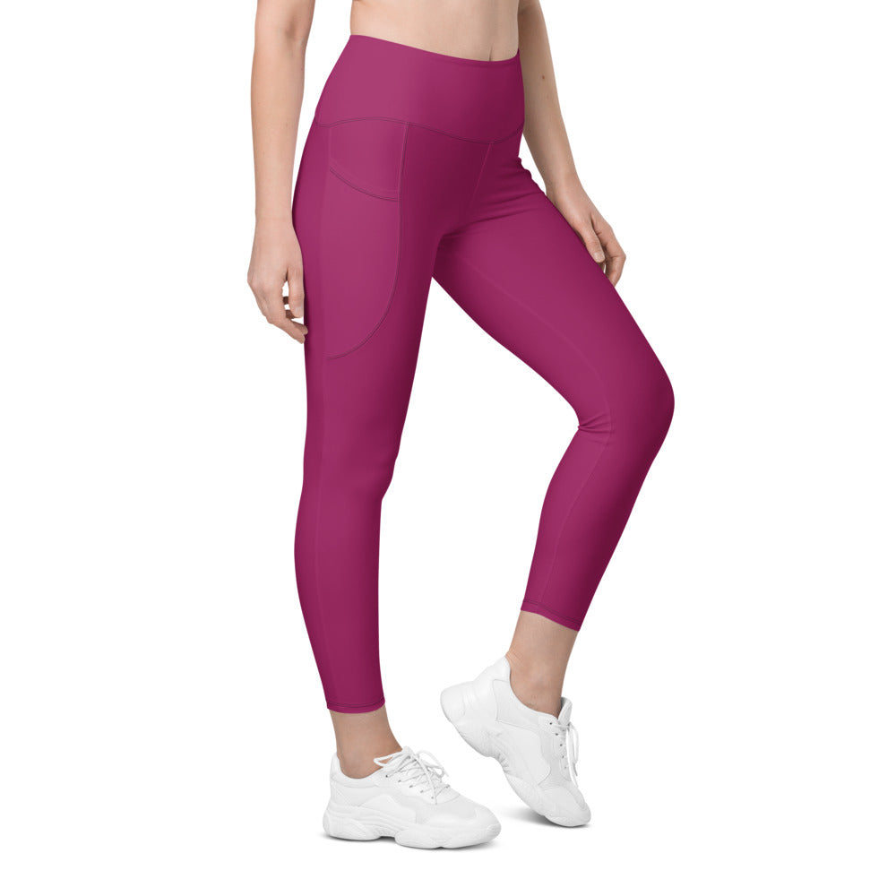 Berry Essential leggings with pockets, Printful supplier right side mockup