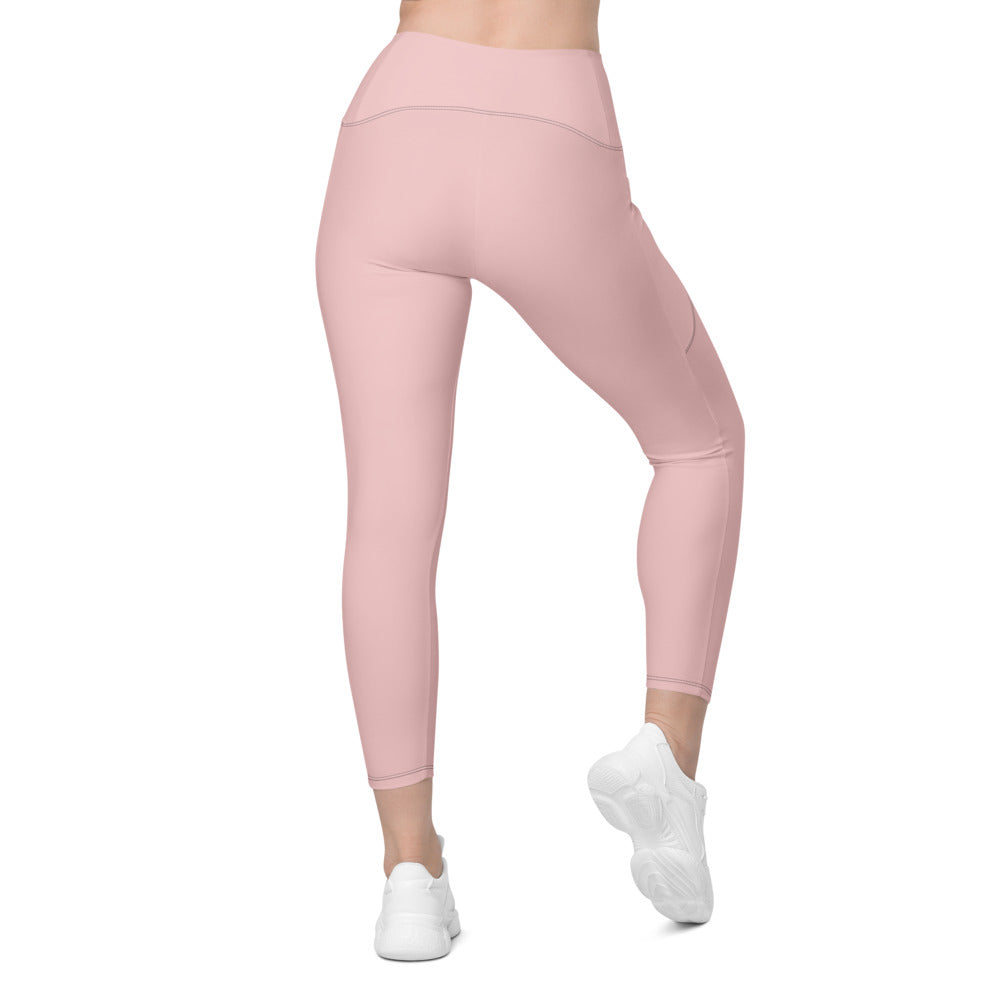 Blush Pink Essential leggings with pockets, Printful supplier back mockup