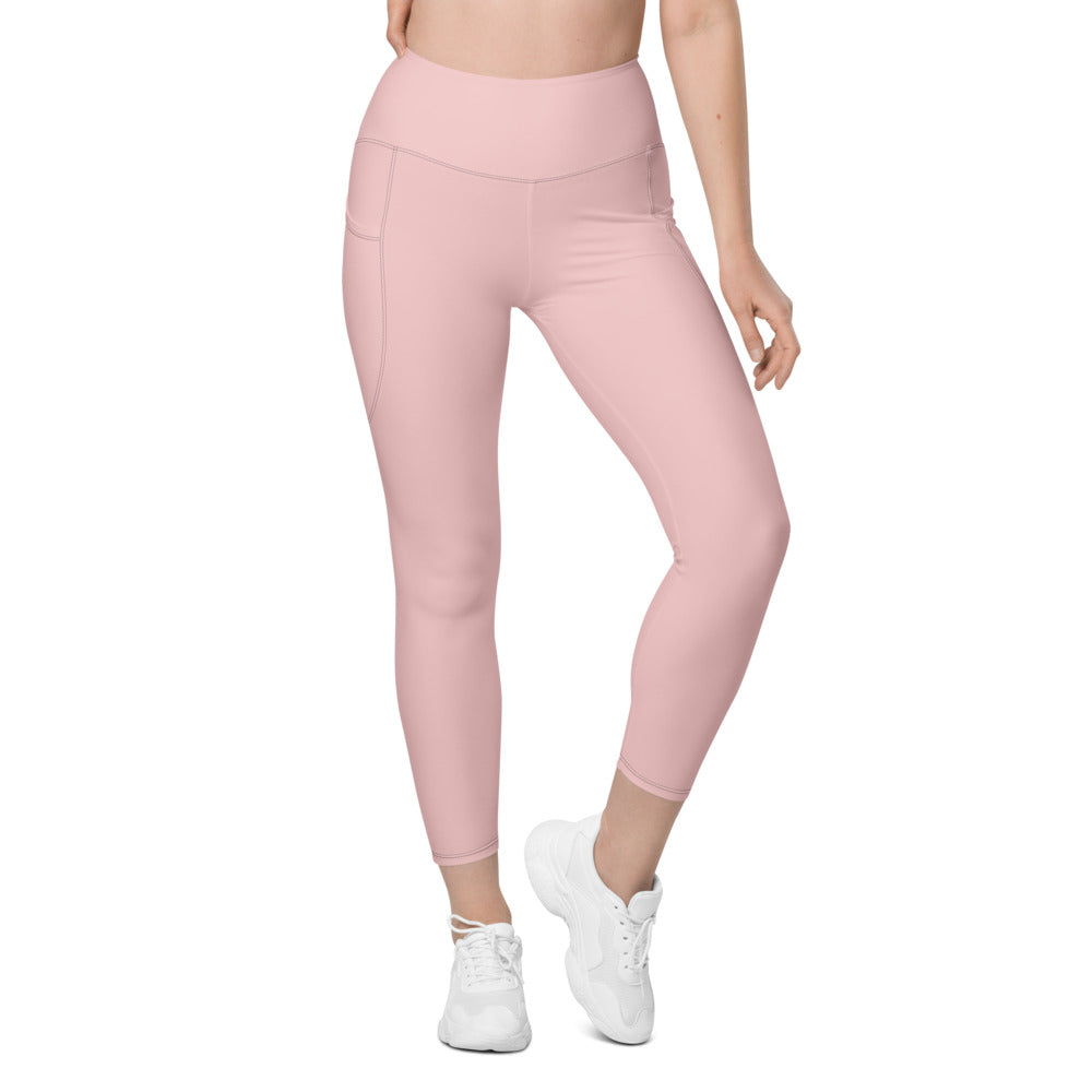Blush Pink Essential leggings with pockets, Printful supplier front mockup
