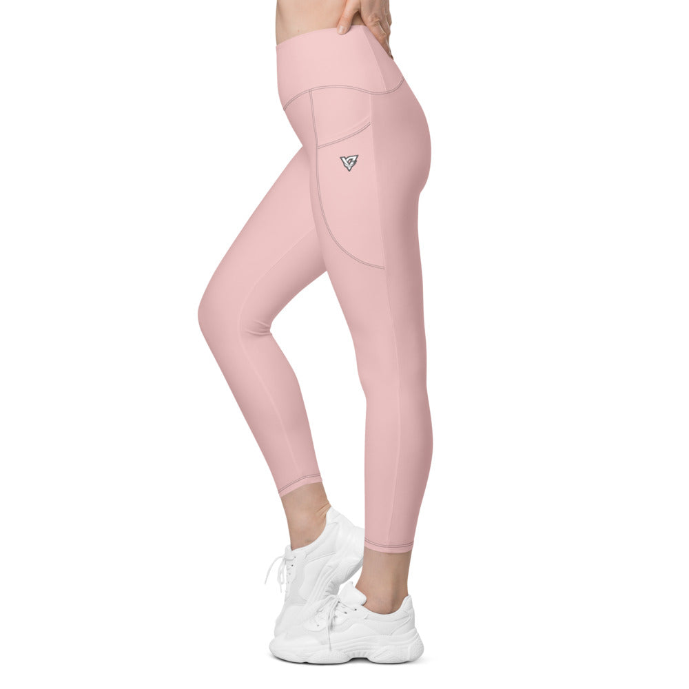 Blush Pink Essential leggings with pockets, Printful supplier left side mockup