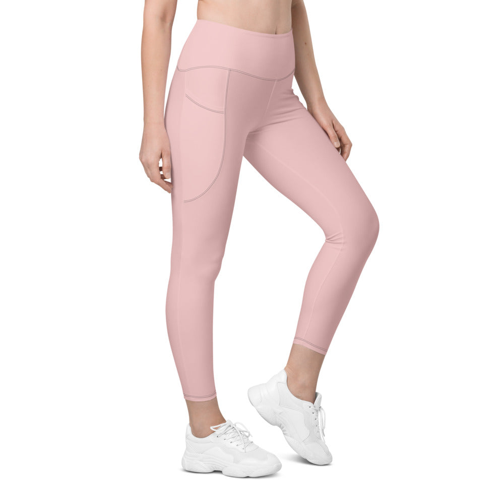 Blush Pink Essential leggings with pockets, Printful supplier right side mockup