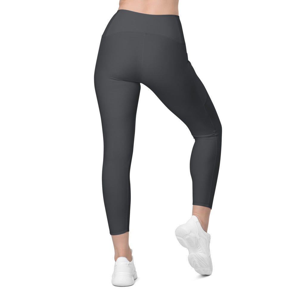 Charcoal Grey Essential leggings with pockets, Printful supplier back mockup