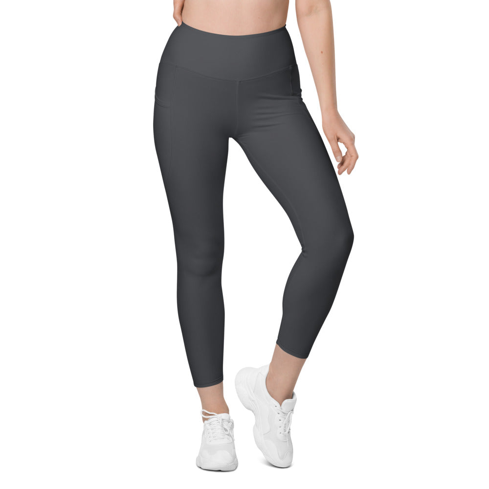 Charcoal Grey Essential leggings with pockets, Printful supplier front mockup