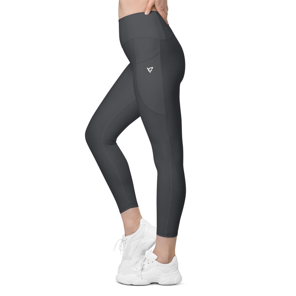 Charcoal Grey Essential leggings with pockets, Printful supplier left side mockup