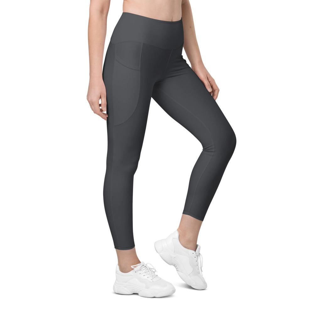 Charcoal Grey Essential leggings with pockets, Printful supplier right side mockup