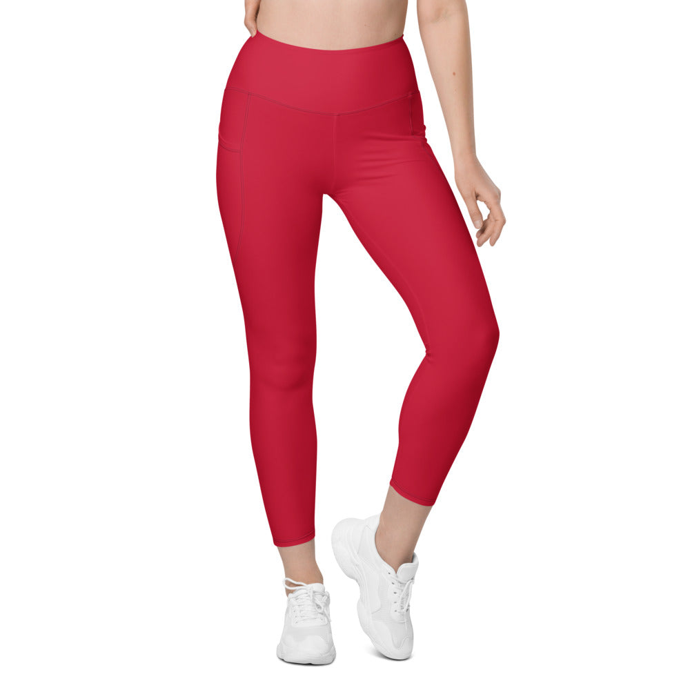 Cherry Red Essential leggings with pockets, Printful supplier front mockup