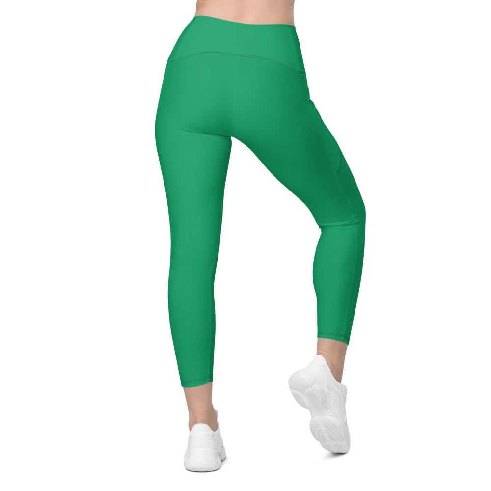 Emerald Green Essential leggings with pockets, Printful supplier back mockup