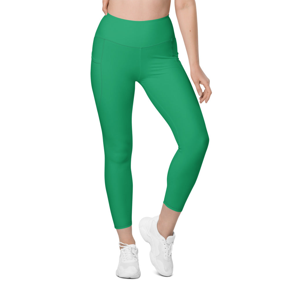 Emerald Green Essential leggings with pockets, Printful supplier front mockup