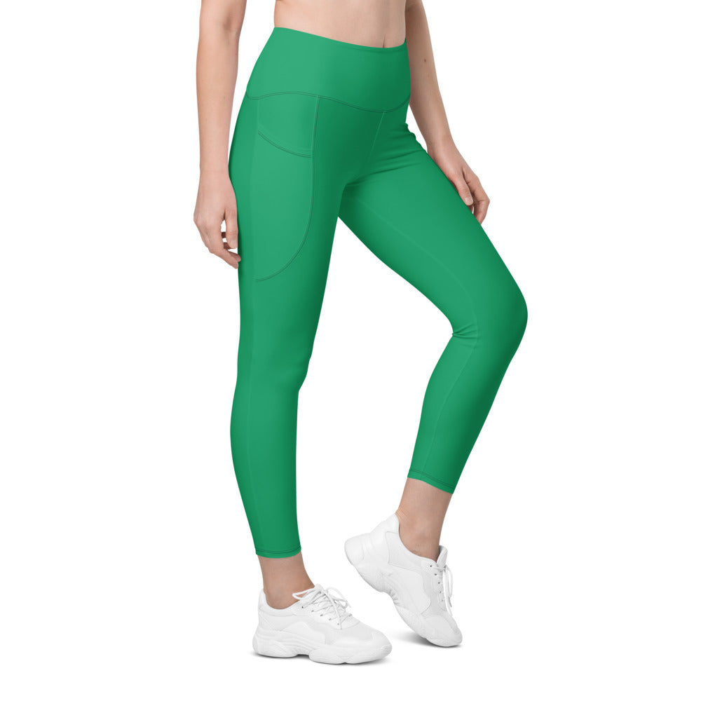 Emerald Green Essential leggings with pockets, Printful supplier right side mockup