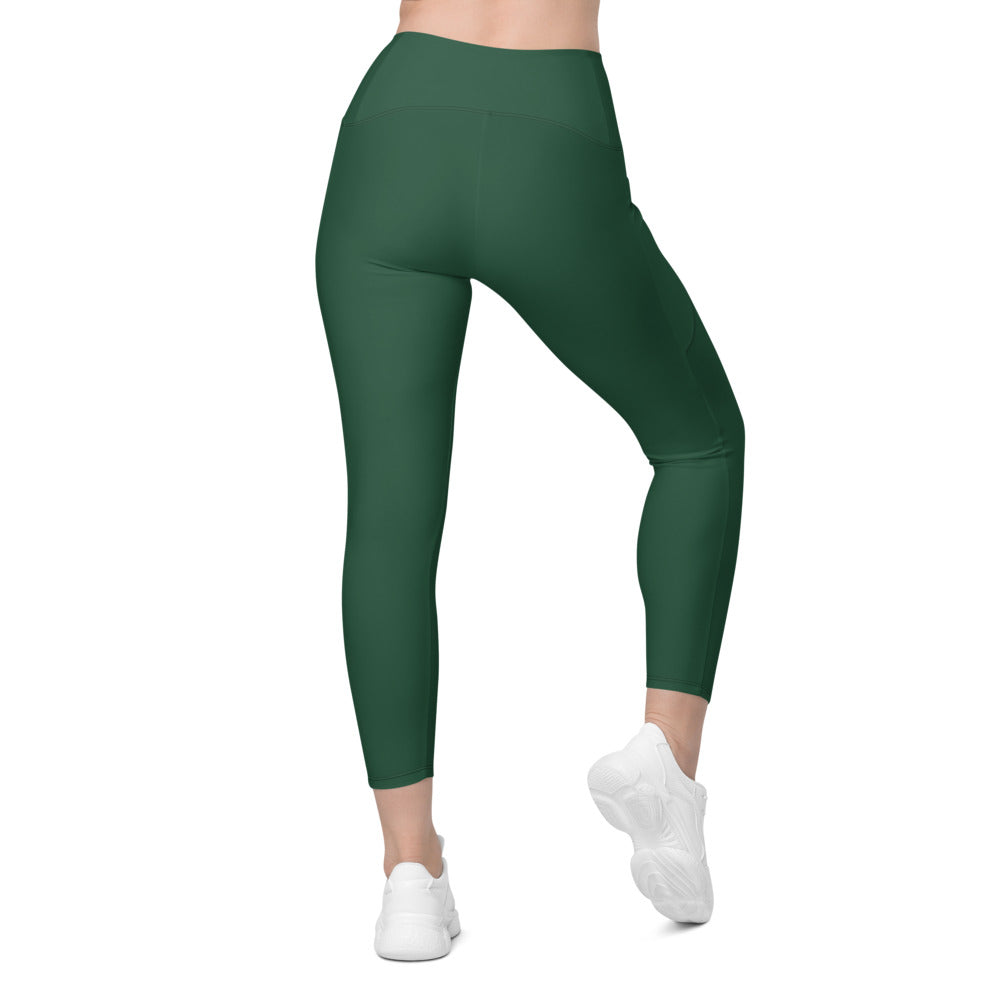 Forest Green Essential leggings with pockets, Printful supplier back mockup