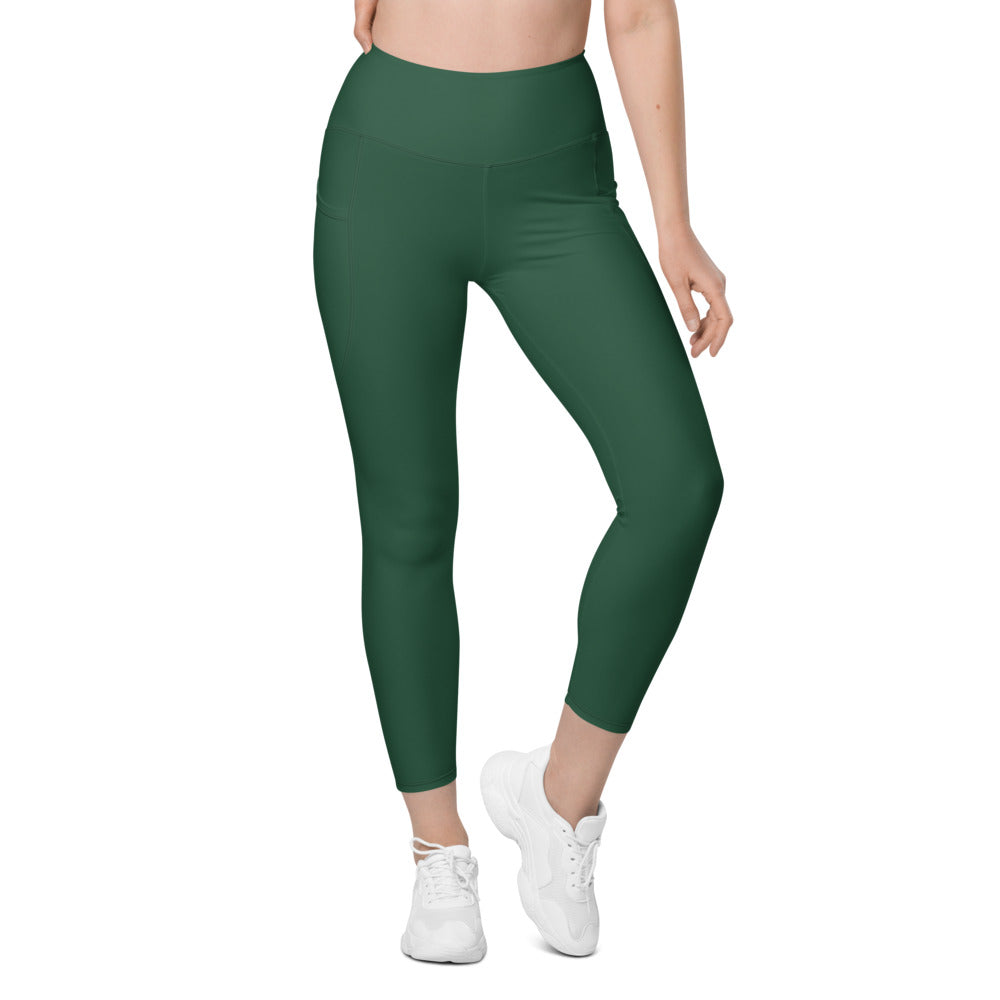 Forest Green Essential leggings with pockets, Printful supplier front mockup
