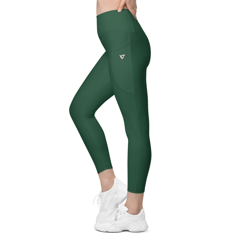 Forest Green Essential leggings with pockets, Printful supplier left side mockup