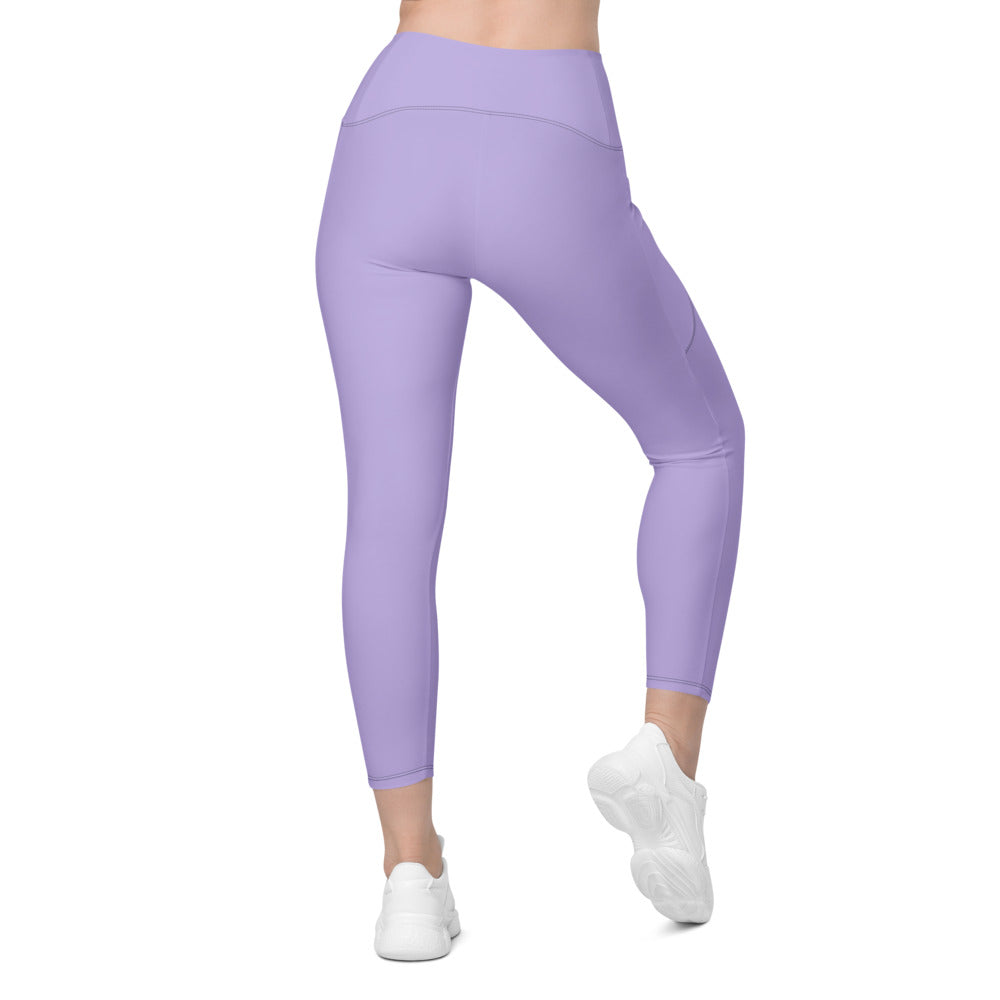 Lavender Essential leggings with pockets, Printful supplier back mockup