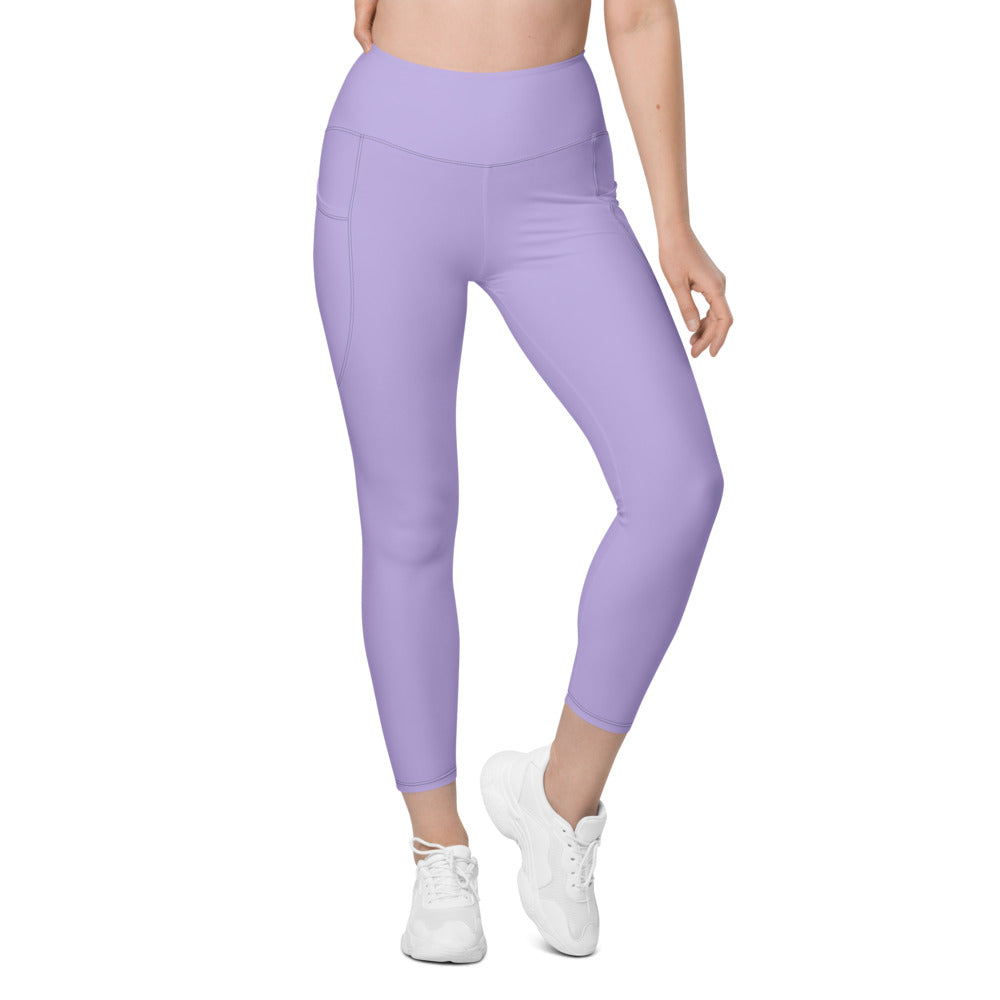 Lavender Essential leggings with pockets, Printful supplier front mockup