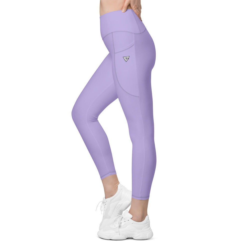 Lavender Essential leggings with pockets, Printful supplier left side mockup
