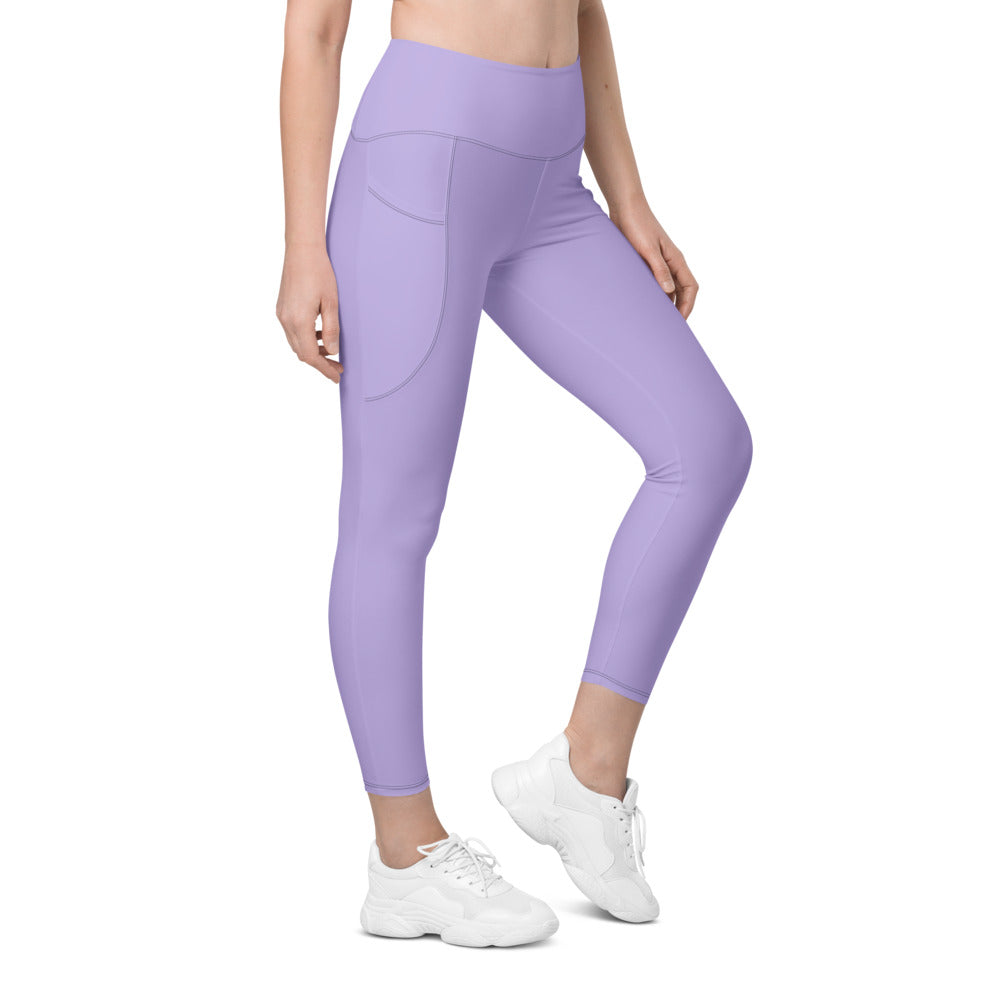 Lavender Essential leggings with pockets, Printful supplier right side mockup
