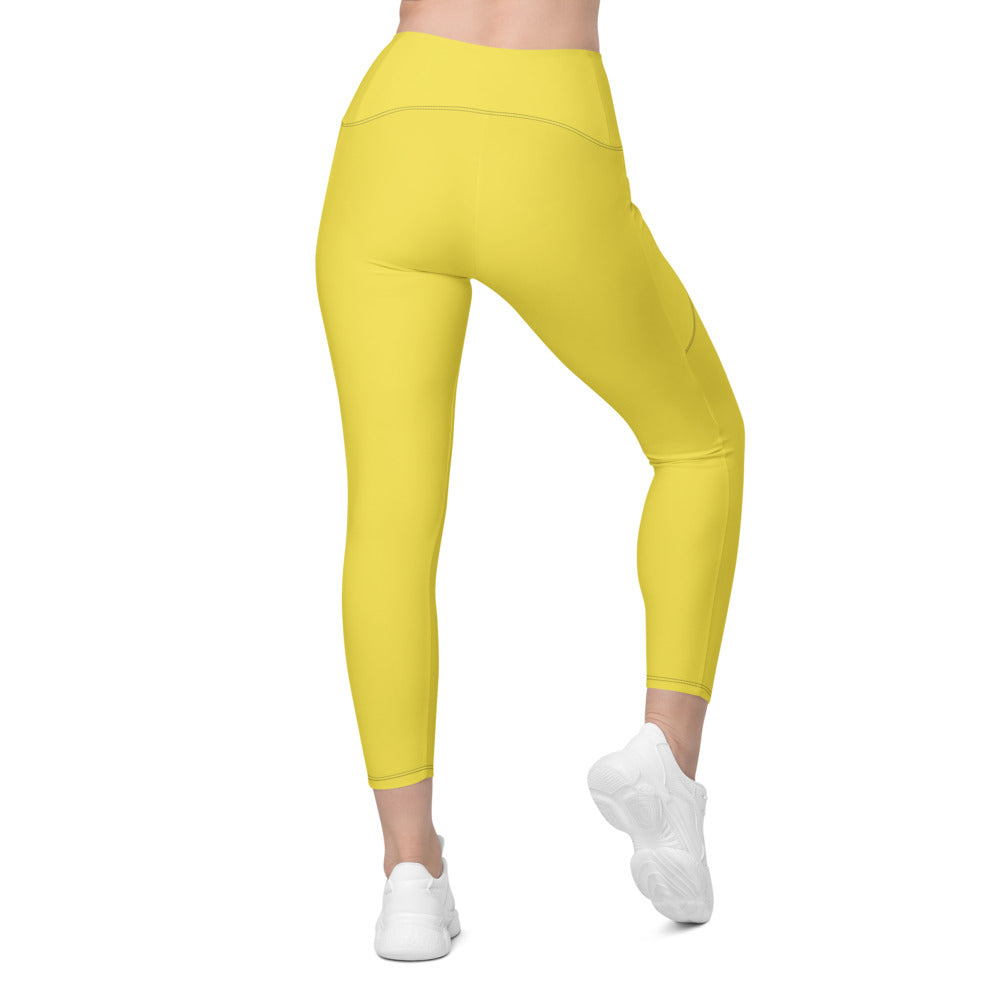 Lemon Yellow Essential leggings with pockets, Printful supplier back mockup