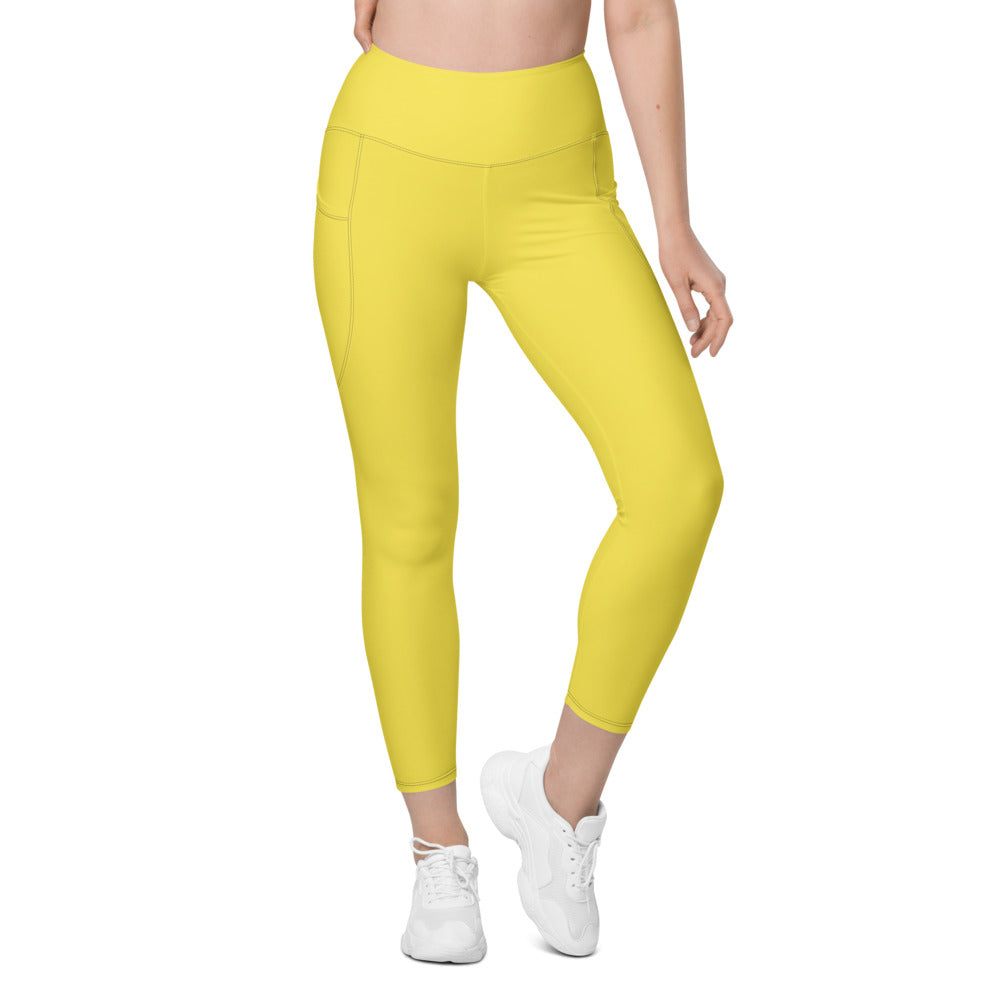 Lemon Yellow Essential leggings with pockets, Printful supplier front mockup