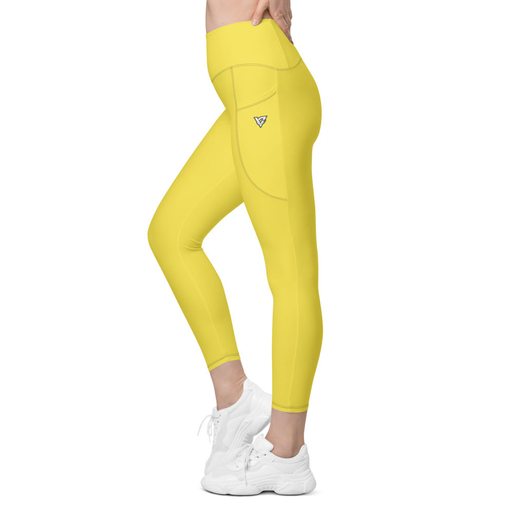 Lemon Yellow Essential leggings with pockets, Printful supplier left side mockup