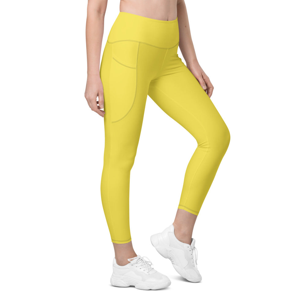 Lemon Yellow Essential leggings with pockets, Printful supplier right side mockup