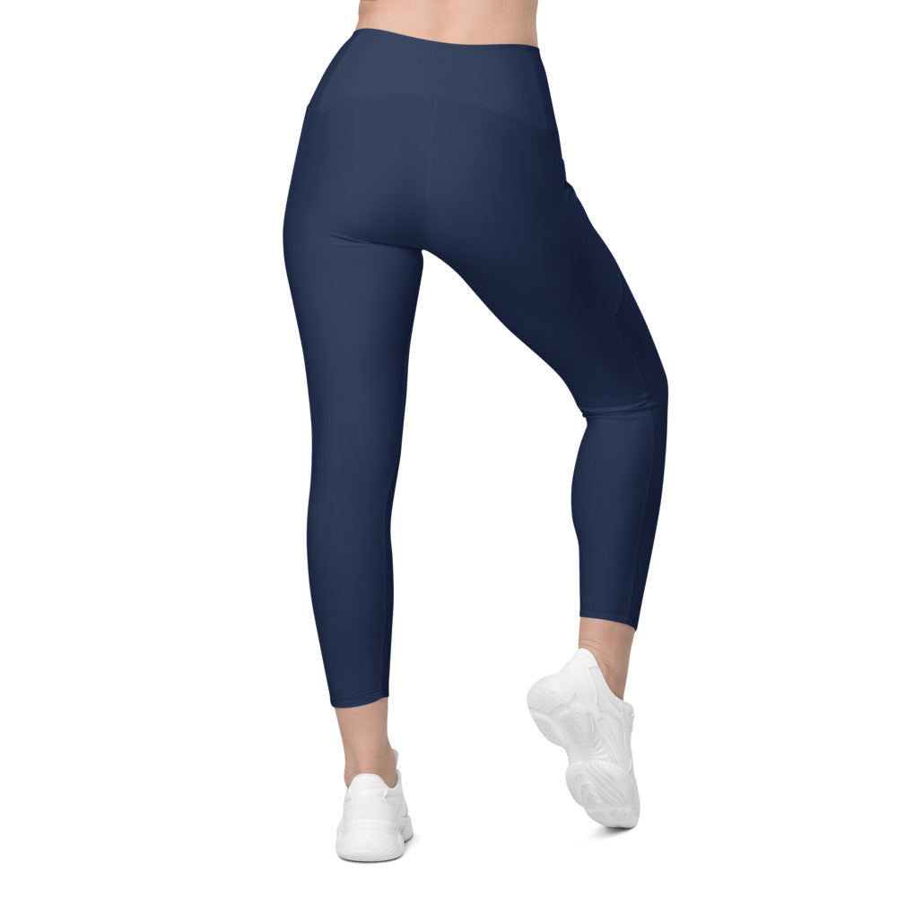 Midnight Navy Essential leggings with pockets, Printful supplier back mockup